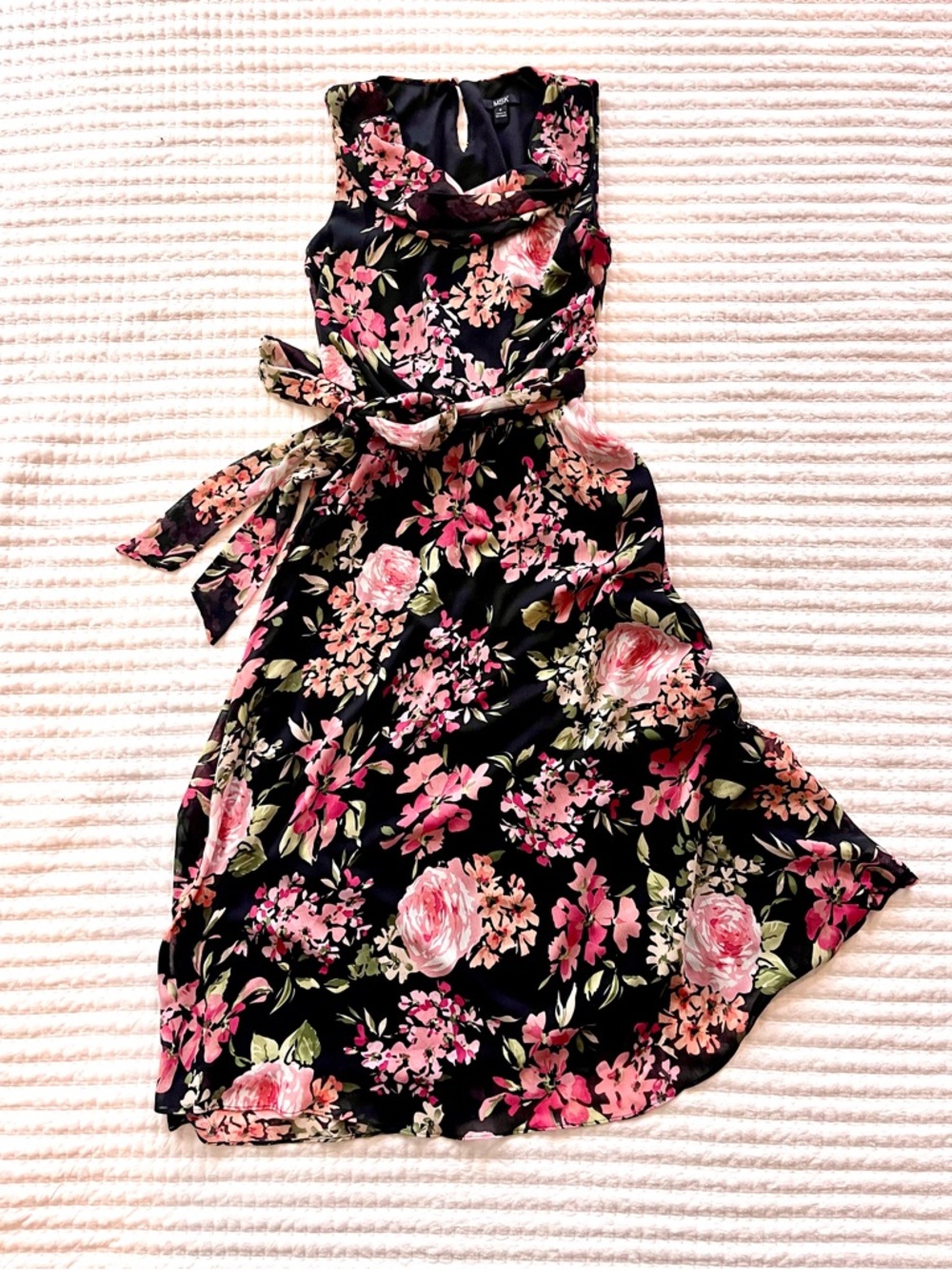 Floral Midi Dress Black Pink Romantic Cottagecore Spring Summer